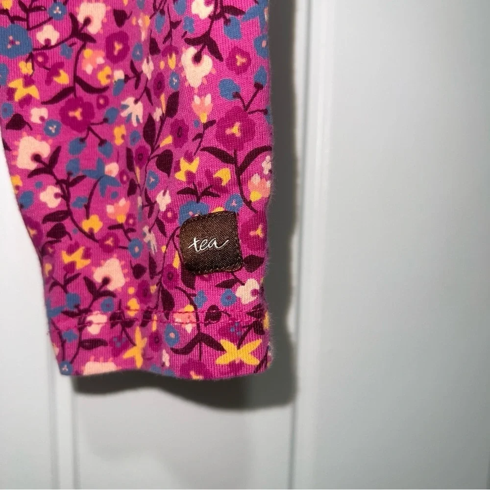 Tea Collection Baby Girl Long Sleeve Pink Floral Romper Size 6-9 Months